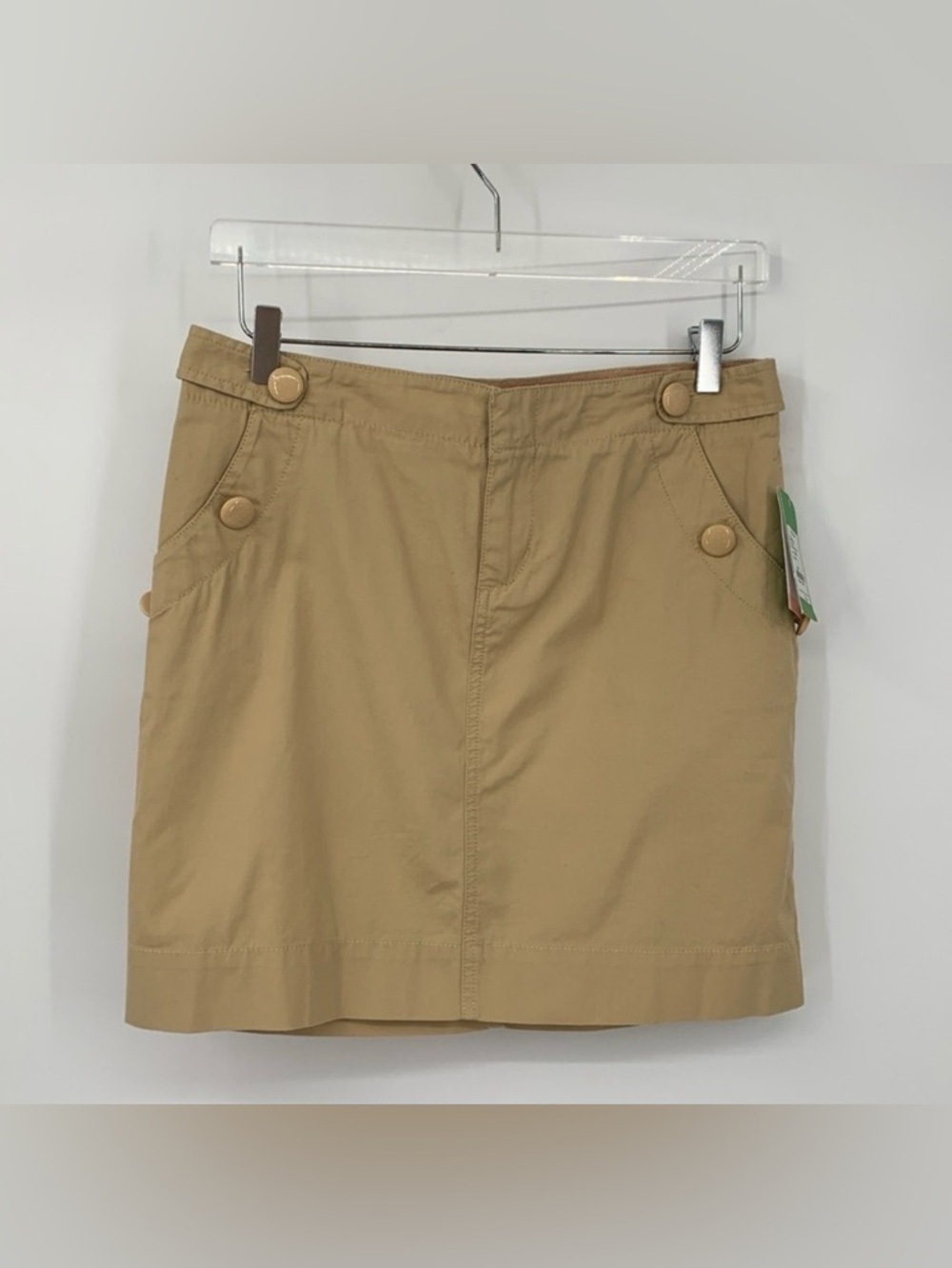 Lilly Pulitzer Delia straight mini skirt cotton nautical solid camel tan new 4
